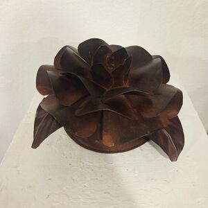 VTG Retired Jan Barboglio Candle Holder Flower Leaves SIGNED 8” Rustic Brutalist